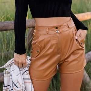 LAMBERT CAMEL VEGAN LEATHER SHORTS